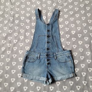 Free People Women's W 26 Blue Denim Overalls Shorts